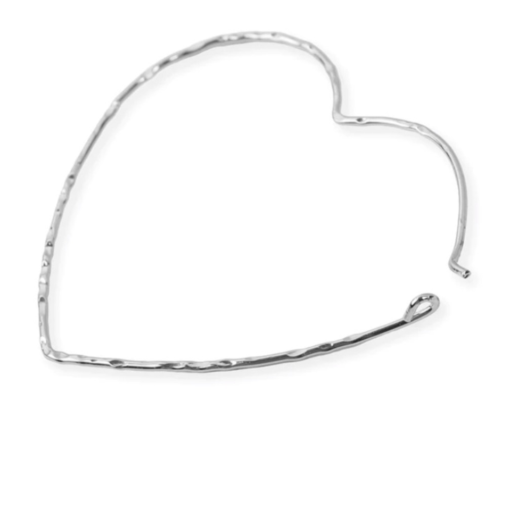 THREE PAIRS SILVER HAMMERED HEART HOOP EARRINGS by RiahFashion.com - Picture 3 of 3
